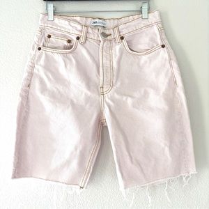 Zara - Solid Color Straight Cut Jean Shorts (Light Pink)